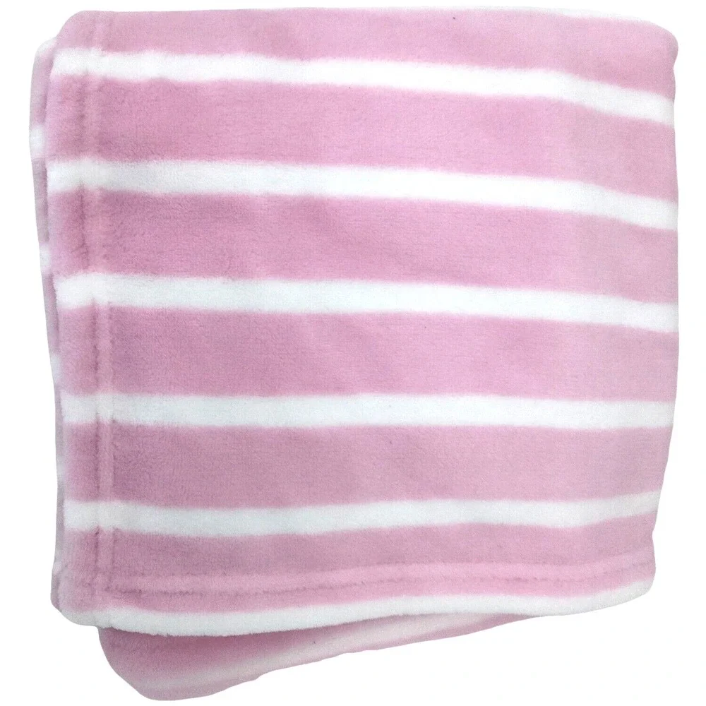 SL Home Fashions Pink White Stripe Baby Blanket Soft Fleece RN 119741 Girl